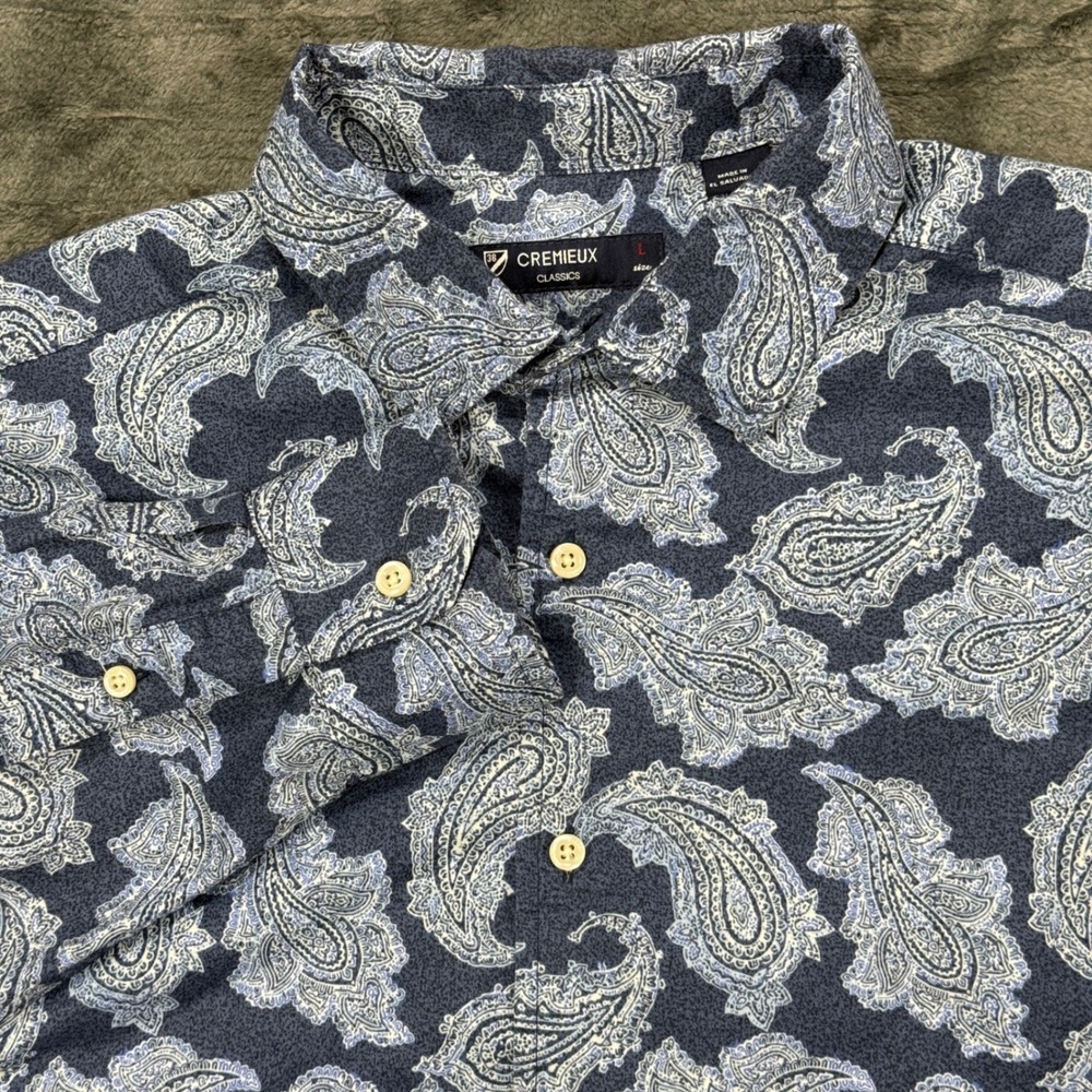 Cremieux‎ Classics Paisley Button Down Shirt Mens L Blue Long Sleeve 100% Cotton